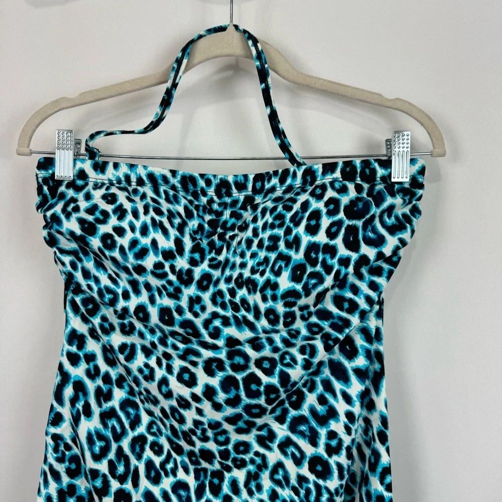 Jantzen Women’s M One Piece Halter / Strapless Swimsuit Blue Black Cheetah Print